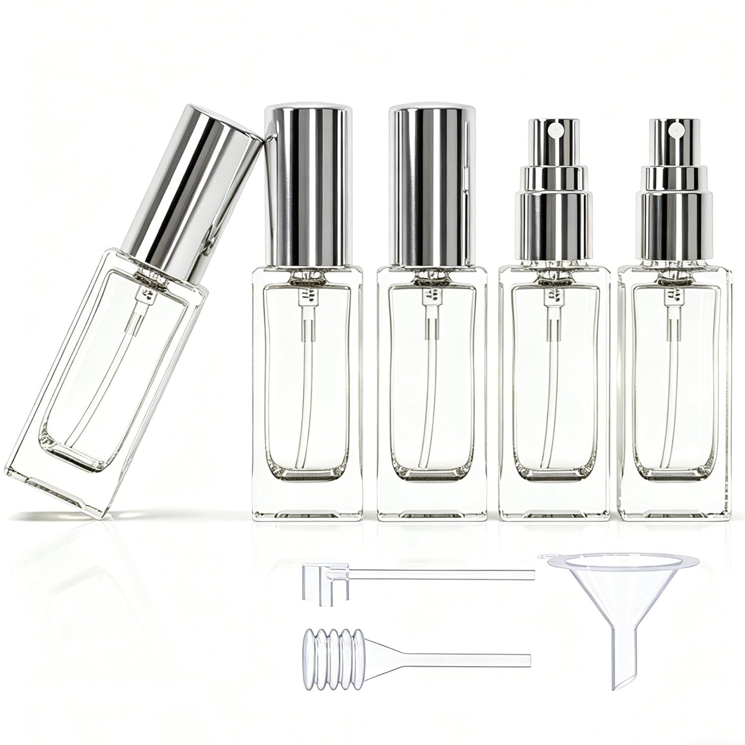 5PCS 5ml Glass Travel Refillable Perfume Bottle,Small Empty Cologne Atomizer with Dispenser Tools, Mini Pocket Spray Bottles For Toiletries and Smple Containe (Golden Cap 5p)