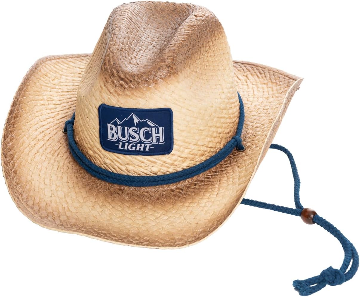 Calhoun Busch Light Straw Beach Cowboy Hat with Curved Brim Tan