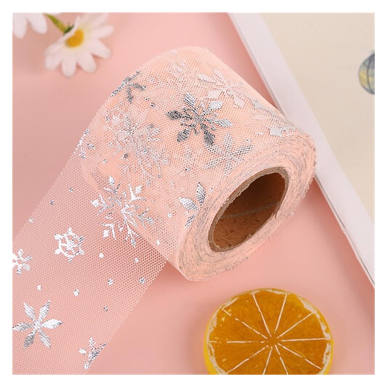 Snowflake Glitter Organza Tulle Ribbon Roll for DIY