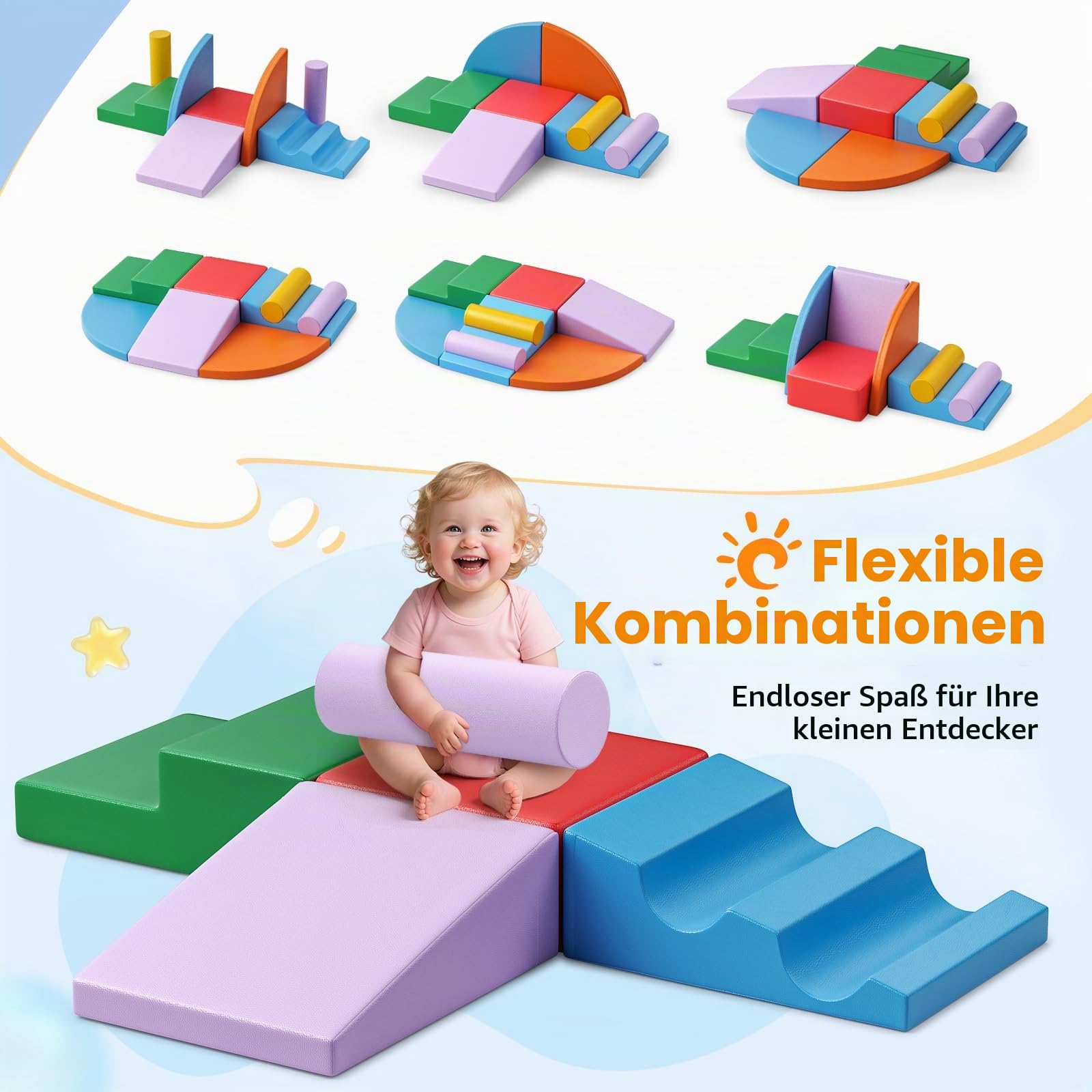 8p-weiße Kletterblöcke für Babys, Baby-Kletterblöcke, kratzfester PU-Bezug, leicht zu reinigen, versteckter Reißverschluss, hochelastischer Schaumstoff, weiches Spielset für Kinder
