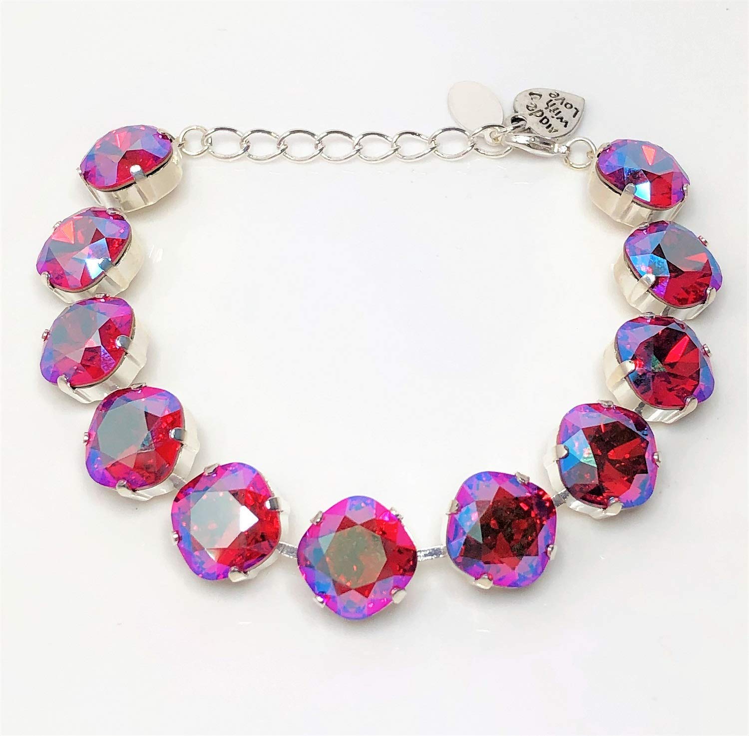Light Siam Shimmer Crystal Silver Plated Bracelet