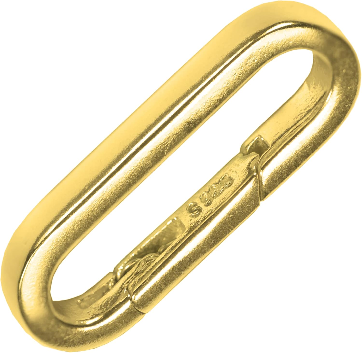 uGems 14K GP Sterling Silver Long Oval Flat Spring Bail Connector Carabiner Clasp - 1-Micron Gold Plated, 21mm OD, 16mm ID for Jewelry Making and Necklace Design - SKU: sx-201v