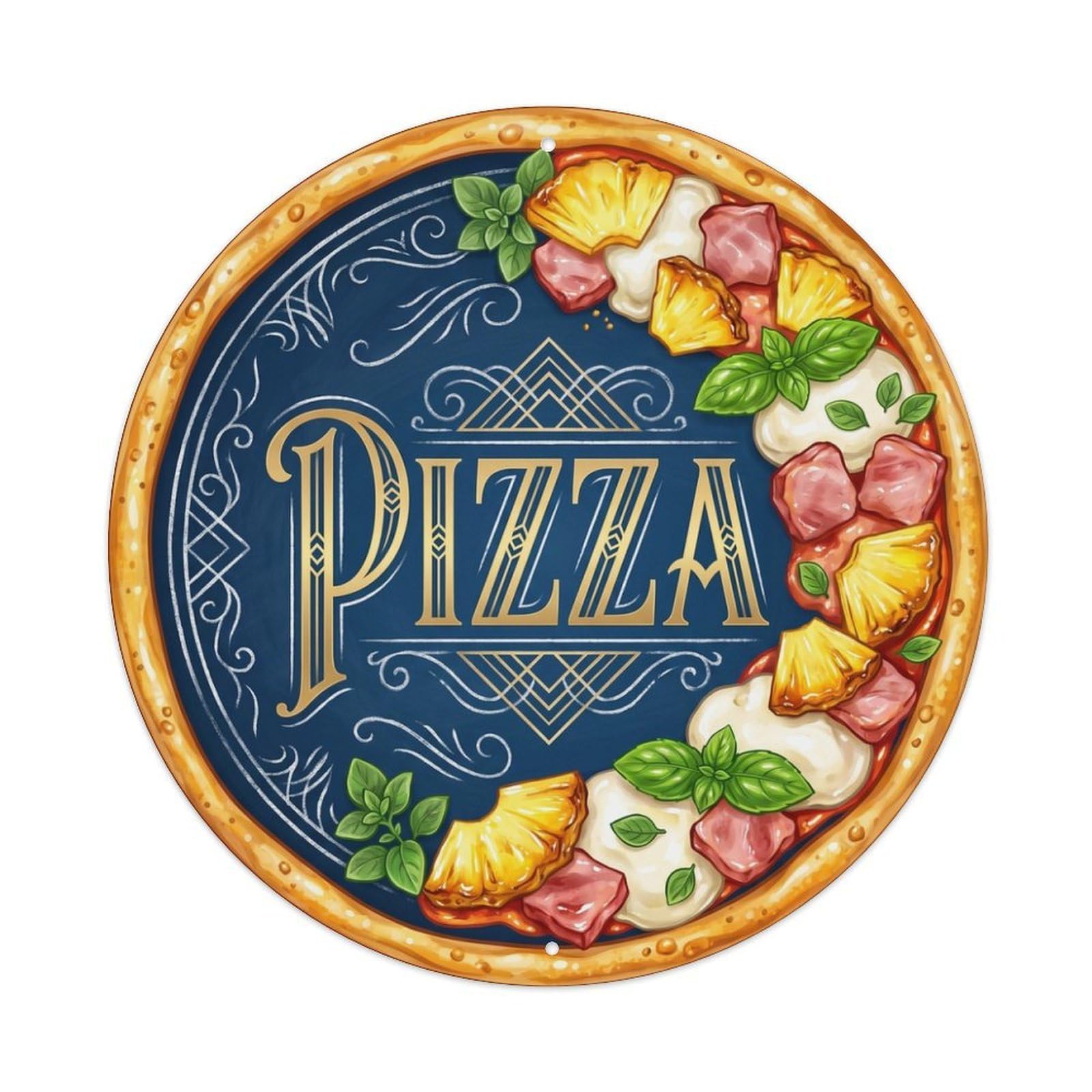Pizza Toppings Italian Cuisine Sweet Pineapple Metal Tin Sign