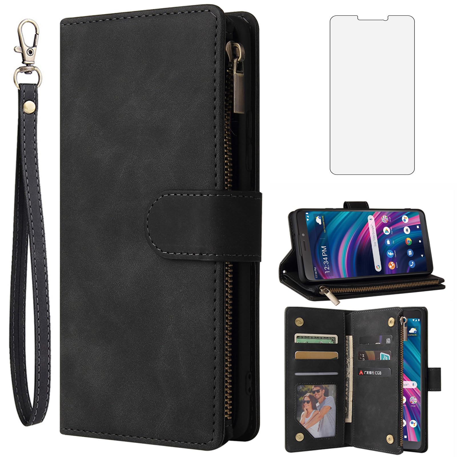 Étui portefeuille BLU View 3 Tracfone Asuwish avec coque TPU interne et vitre écran - 8