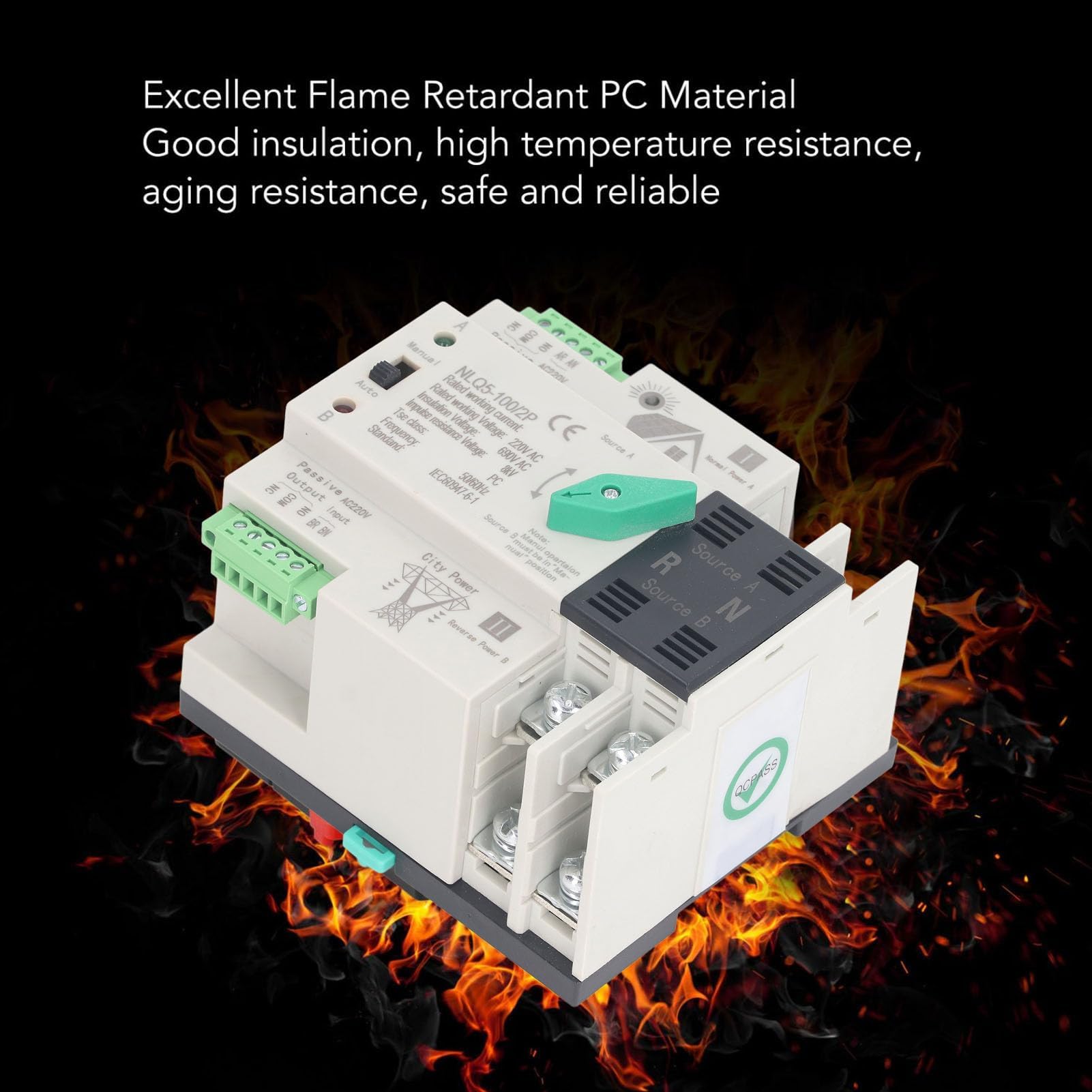 Interruttore di Trasferimento Automatico a Doppia Alimentazione 2P Mini ATS 35mm Commutatore per Generatore su Guida DIN AC220V per Fabbriche Centri Commerciali (100A)