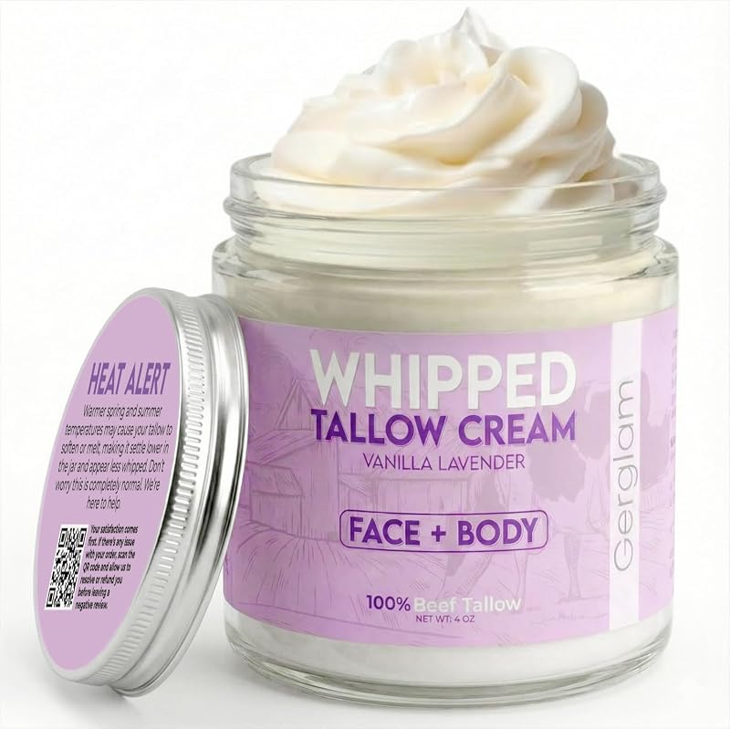 Bálsamo facial e corporal de sebo bovino batido gerglam com manteiga de karité e óleo de lavanda, Vanilla Lavender, 113 g