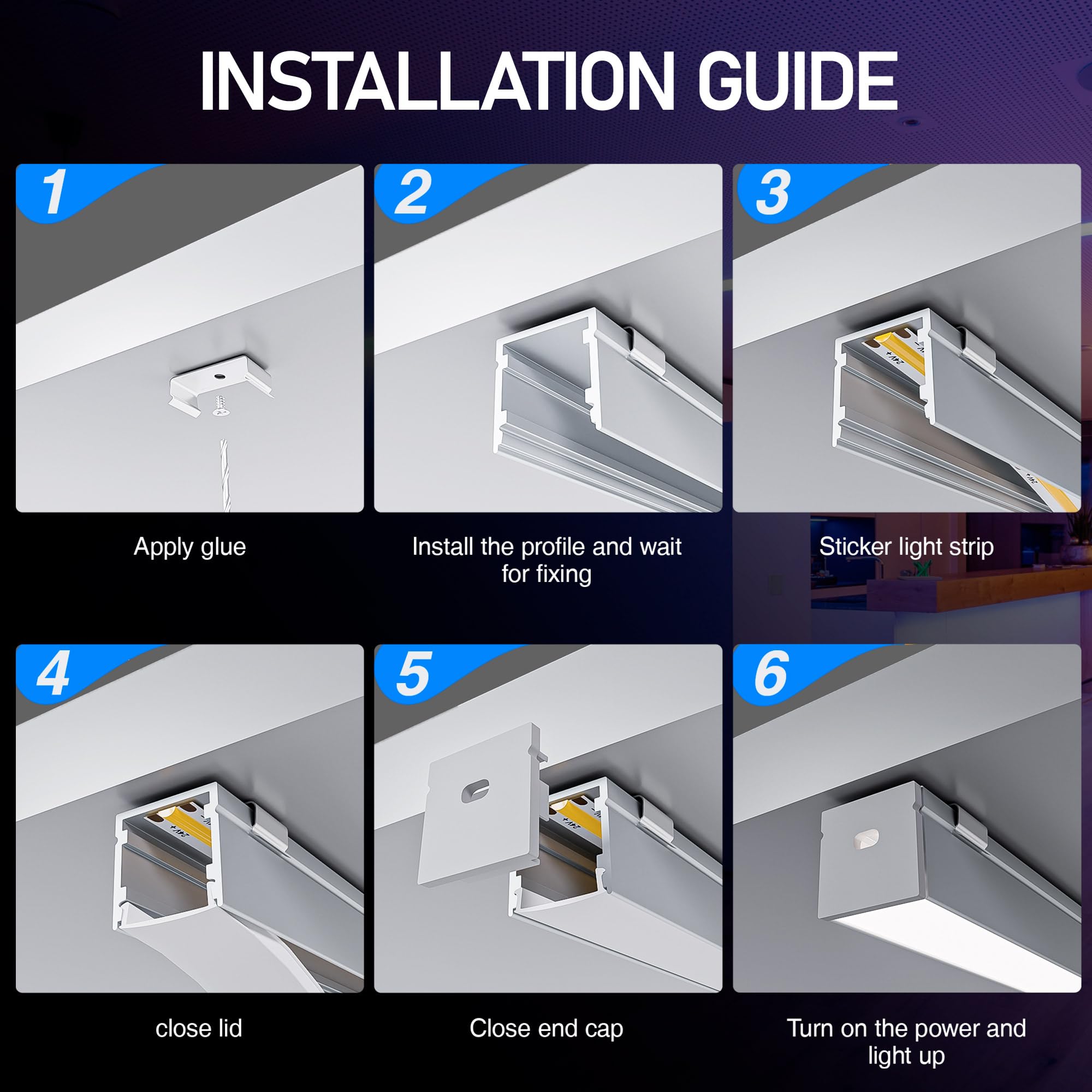 Shine Plus Perfil LED 10 × 2 m, riel LED para instalación empotrada y montaje en superficie con clip, adecuado para tiras LED de un ancho inferior a 15 mm. Dimensiones del difusor LED: 20 x 20 mm.