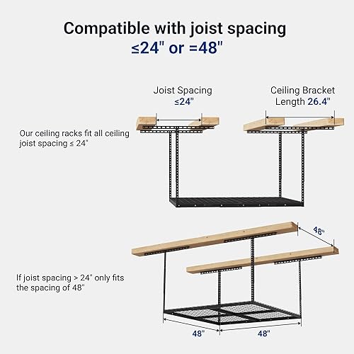 Miniatura 34 de Fleximounts - Estante de almacenamiento de garaje ajustable de 4 x 8 pulgadas, para techo, para garaje, resistente, 96 pulgadas de largo x 48