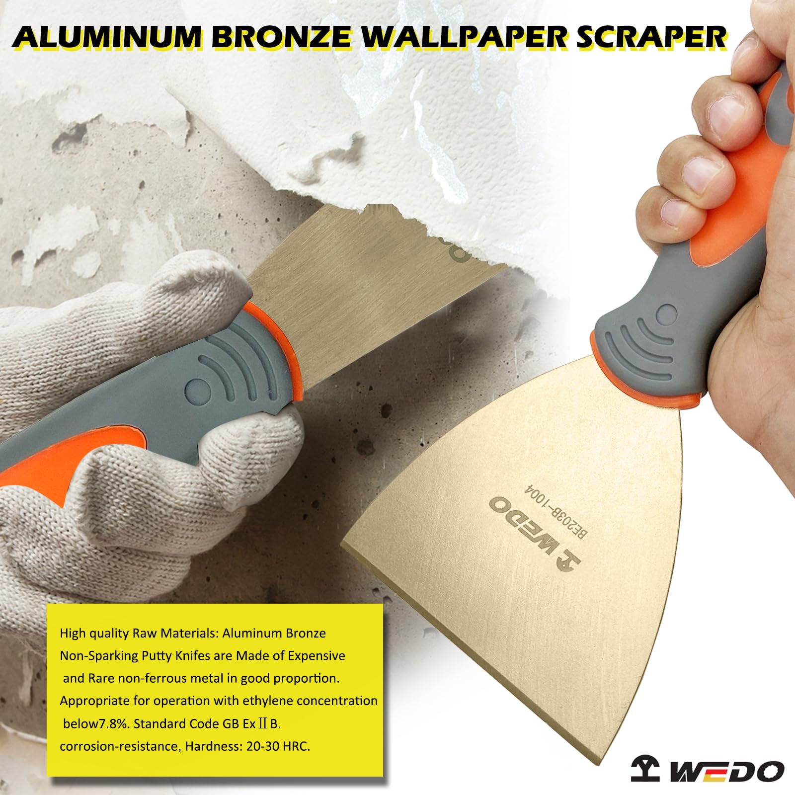 WEDO Spachtel,Nicht funkelnd Malerspachtel mit Fiberglas-Stiel, 150mm breit,aluminium bronze,Schaber Palettenmesser Kratze,Korrosionsschutz,Universalspachtel,BAM/FM-Zertifikat