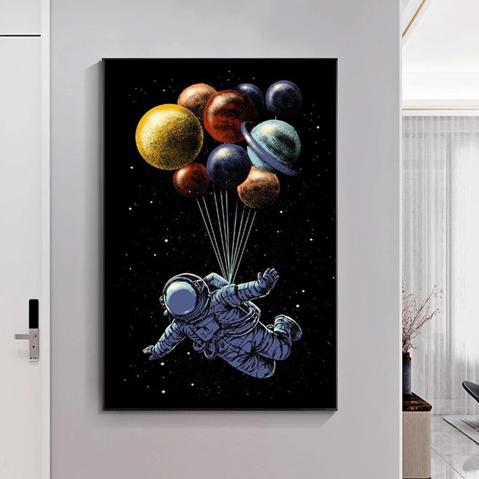 Amazon｜抽象漫画アート宇宙飛行士キャンバス絵画宇宙旅行者のポスター