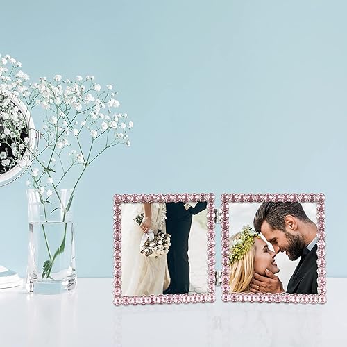 Vista 82 de Marco doble brillante de metal plateado 4x4, brillo transparente Brillo claro