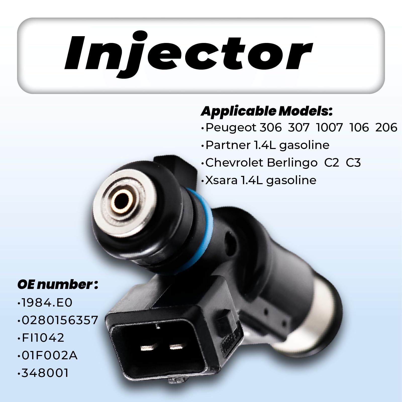 4 Pezzi Iniettore di Carburante 1984.E0 1984E0 Compatibile con 1.4 Berlingo C2 C3 Xsara 206 306 307 1007 Partner 0280156357 FI1042 01F002A 348001 01F002A FI1042