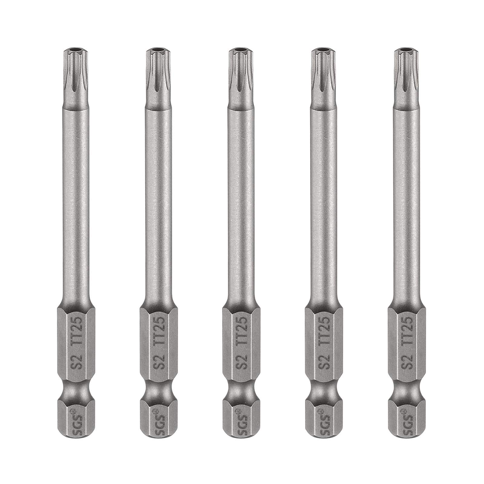 sourcing map 5pcs TT25 Security Torx Head Screwdriver Bit 3.15" (80mm) Long 1/4" Hex Shank Magnetic Tamper Proof 6 Point Star Screw Driver Drill Bits S2 Steel Hole Tip Industrial Power Tools