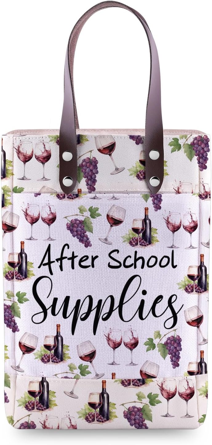 HOLLP Teacher Appreciation Gifts After School Supplies Wine Tote Bag Wine Bottle Bags For Teachers Teacher's Day Gifts (After School Supplies wine bag)
