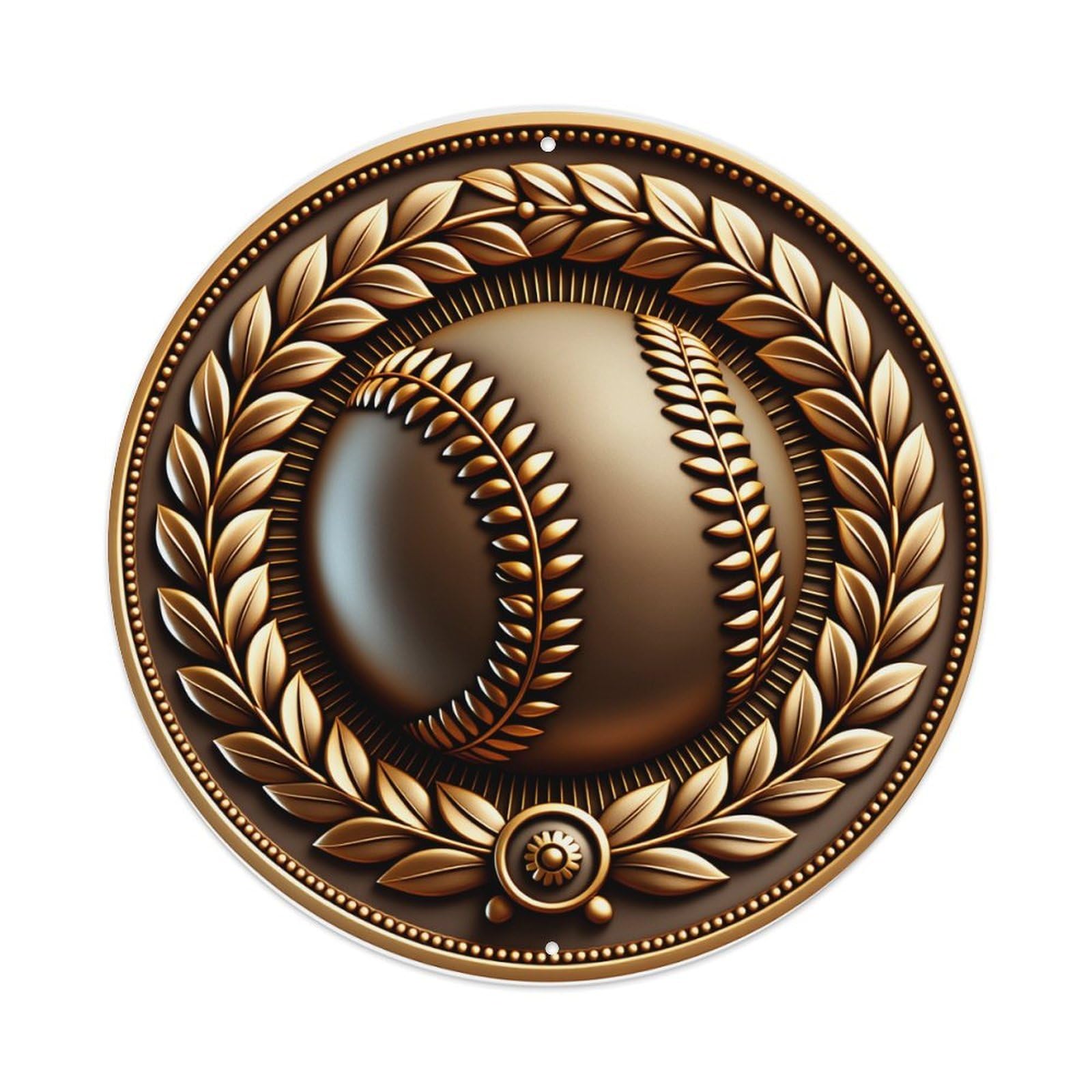 Golden Laurel Wreath Baseball Medal Design Round Vintage Tin Sign,Retro Wall Art,Metal Poster for Home, Bar, Garage, Cafe, Rustic Indoor & Outdoor Decor, 8x8 Inches