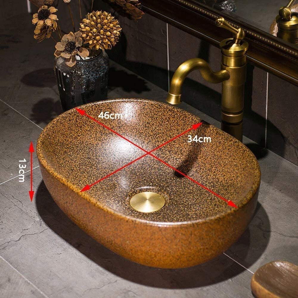 Szafka Pod Umywalkę Z Umywalką, Umywalka Łazienkowa, Umywalka Nablatowa, Umywalka Łazienkowa Nablatowa 18-Calowa, Ceramiczna, Porcelanowa, Ręcznie Robiona, Owalna, Do Kuchni Hotelowej,