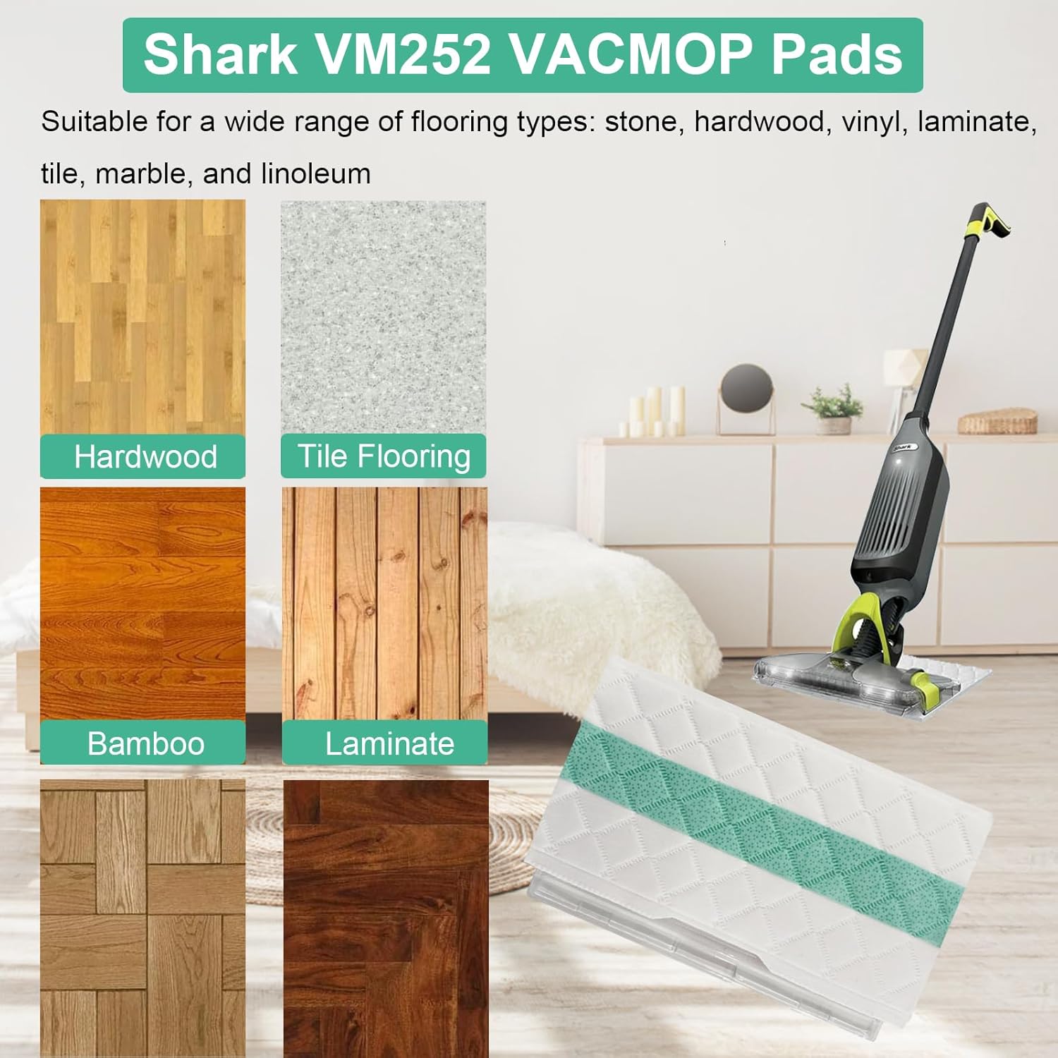 20 Pack Replacement Mop Pad for Shark VACMOP Disposable Hard Floor Vacuum for Shark Vacmop Pro VM252 VM251 VM250 VM200 VC205 QM250 VM190 VM200P12 VMP30 Disposable Replacement Pads