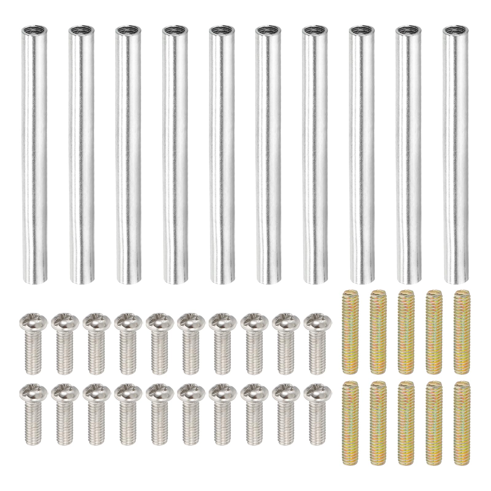 PATIKIL 50mm (2") Round Coupling Nuts Kit, M4 Threaded Connector Bar Hardware with Fully Thread Rods Screws for Lamp Model Furniture DIY Repair Part