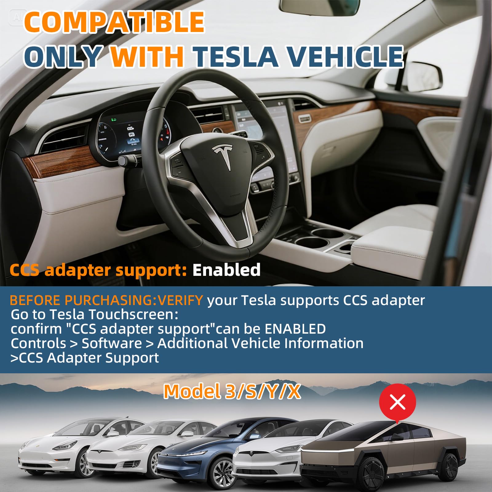 Tesla Supercharger Adapter Pro (2025) 2 w 1 CCS1 i J1772 do NACS, [CCS1 500 V DC250 KW] ultraszybkie ładowanie, kompatybilny ze wszystkimi modelami Tesla (Y/3/S/X), działa ze stacjami poziomu
