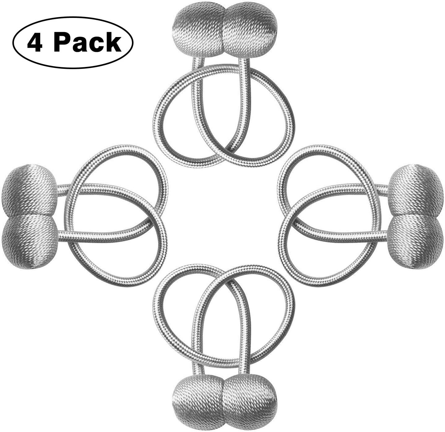 Magnetic Curtain Tiebacks, Curtain Holdbacks, Drape Tie Backs, Decorative Weave Rope Tieback Holdback Holder, Curtains Buckle Drapes Clips for Home Office Window Decoration ((Grey, 4)