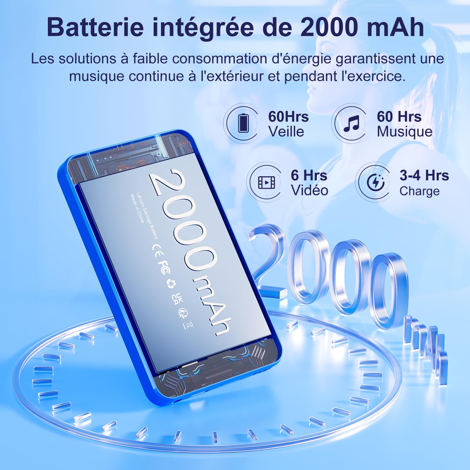 Lecteur MP3 16 Go avec Bluetooth et Wi-Fi, lecteur MP3 et MP4 Android avec écran tactile de 4 pouces et haut-parleur, lecteur de musique Spotify 2000 mAh avec Spotify Kids, Audible, Amazon