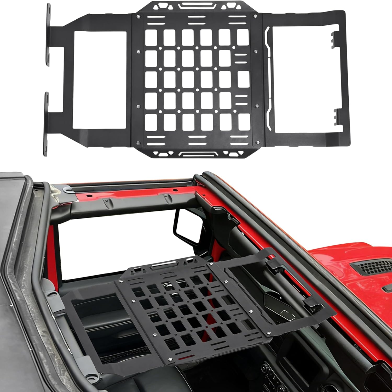 Hard Top Roof Rack Molle Panel Compatible with Jeep Wrangler JL 2/4 Door Gladiator JT 2018-2026 Accessories, Front Overhead Tools Storage Bags Organizer, No Drilling, Black, Not for Soft-Top
