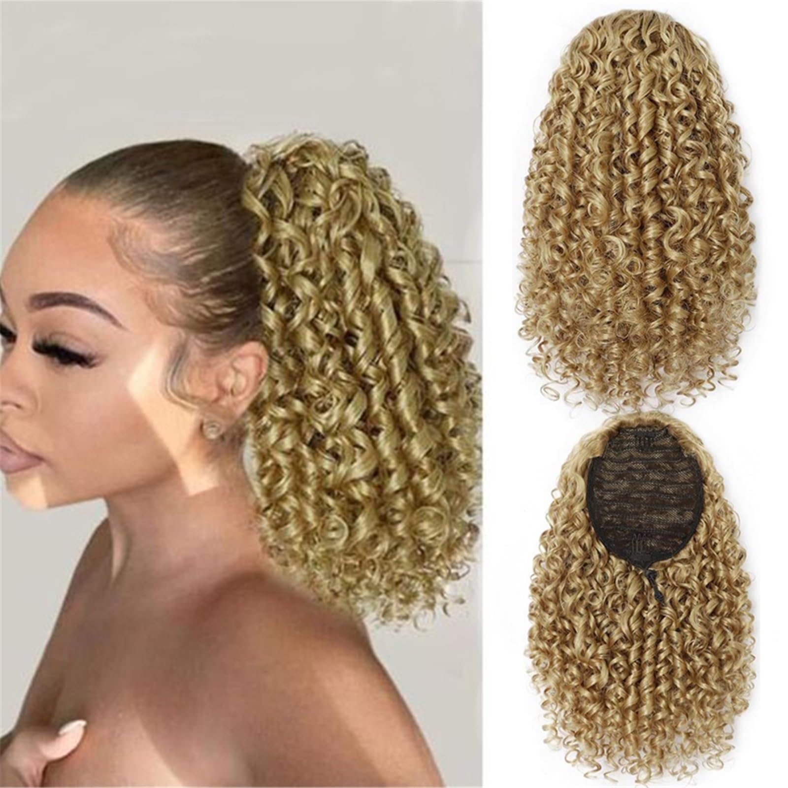Extensión de cola de caballo for mujer, corta, suelta, rizada, con clip, postizo de cola de caballo rubia, esponjosa y rizada(T1B-30)