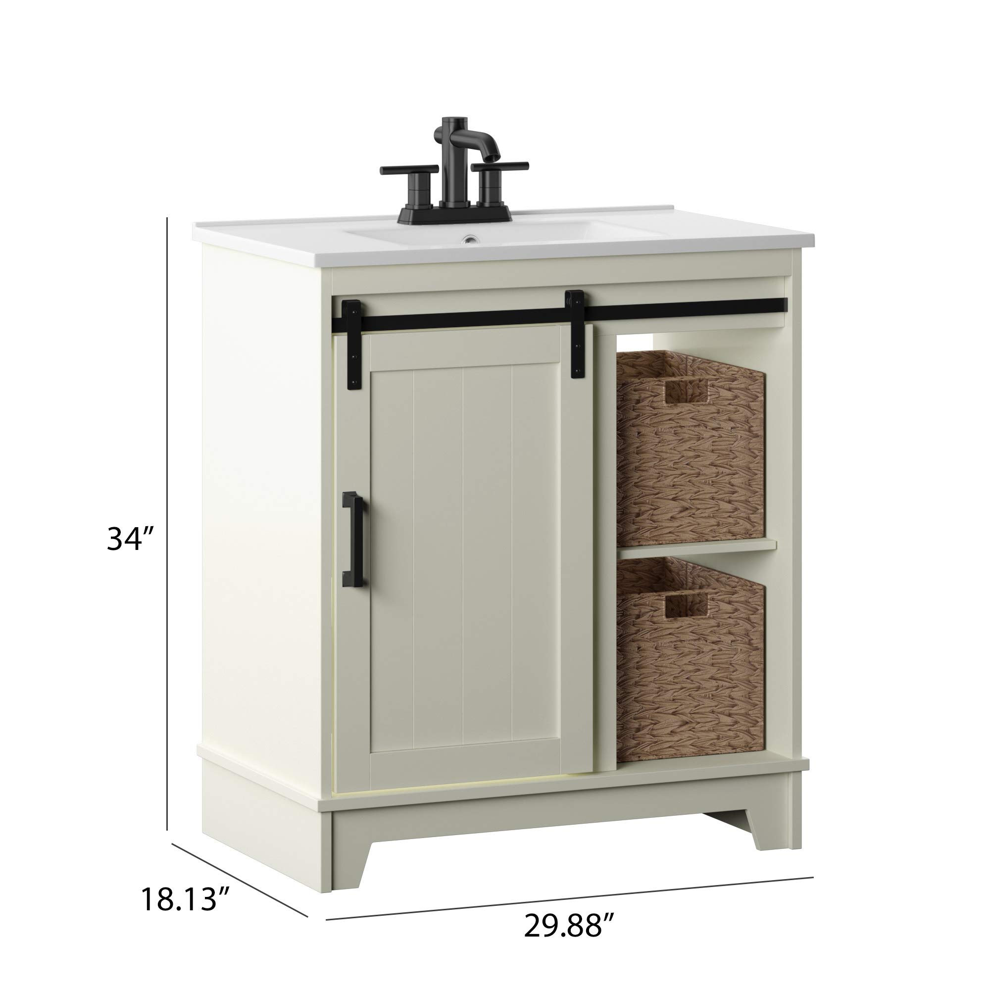 Twin Star Home White Style Freestanding Set 30” Single Bathroom Vanity