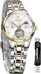 Relógio Automático Feminino De Luxo Com Diamantes, Corda Automática, Pulso, Fases Da Lua, Aço Inoxidável, À Prova D'Água, Luminoso, Branco