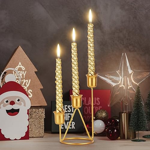 Miniatura 2 de Candelabros dorados de tres cabezas, candelabro de hierro con cara brillante para decoración del hogar, banquete, aniversario de boda, fiesta de