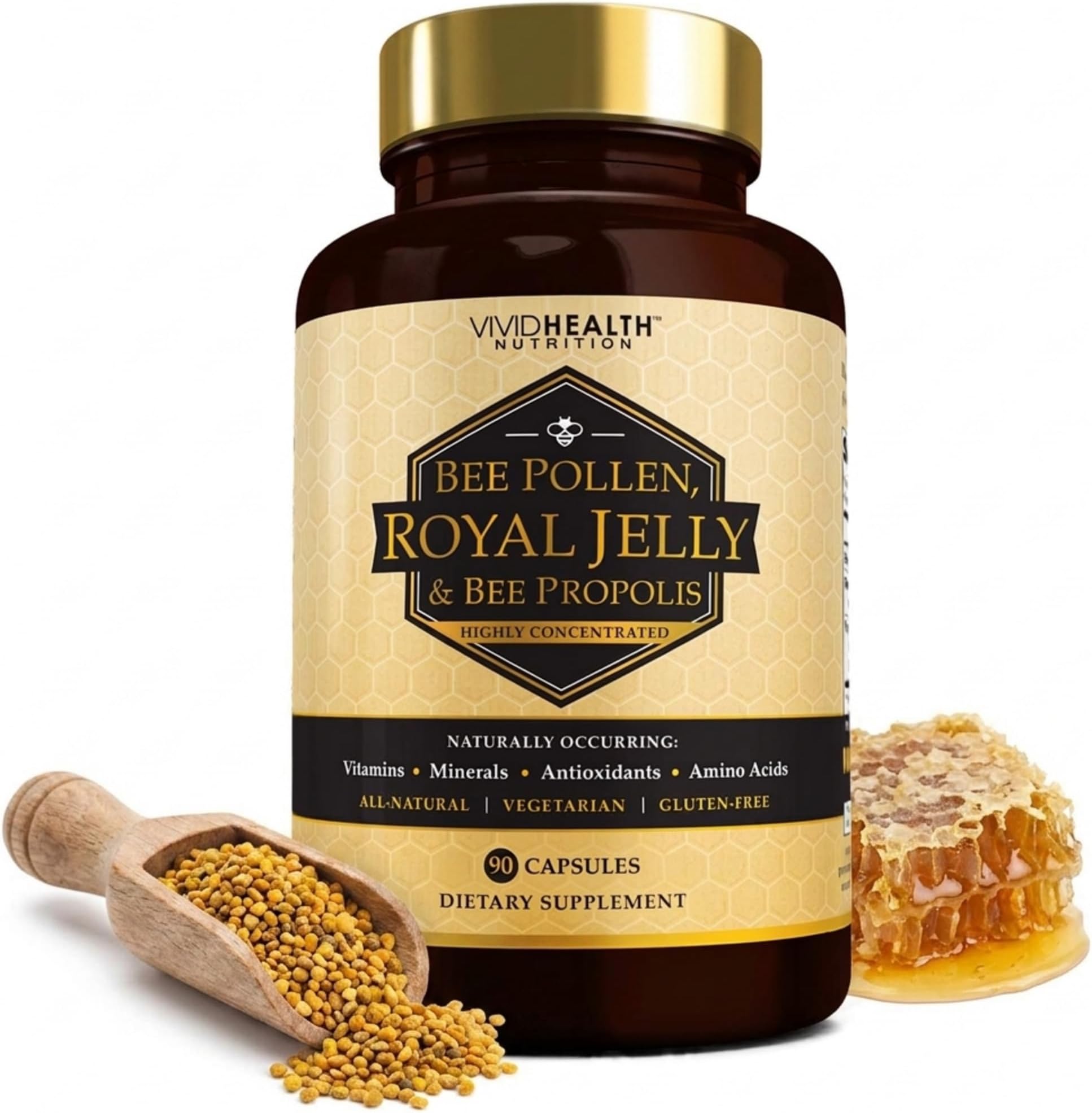 Royal Jelly, Bee Pollen & Bee Propolis Supplement, 90 Capsules