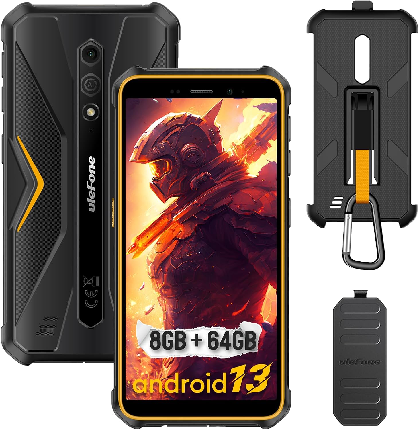 Ulefone Armor X12 Pro & Case Rugged Phones, IP68/IP69K, Android 13 8GB + 64GB, 13MP + 8MP, 5.45 Inch HD+ Display, 4860mAh Big Battery, Dustproof, Compass, NFC, OTG, GPS -Orange