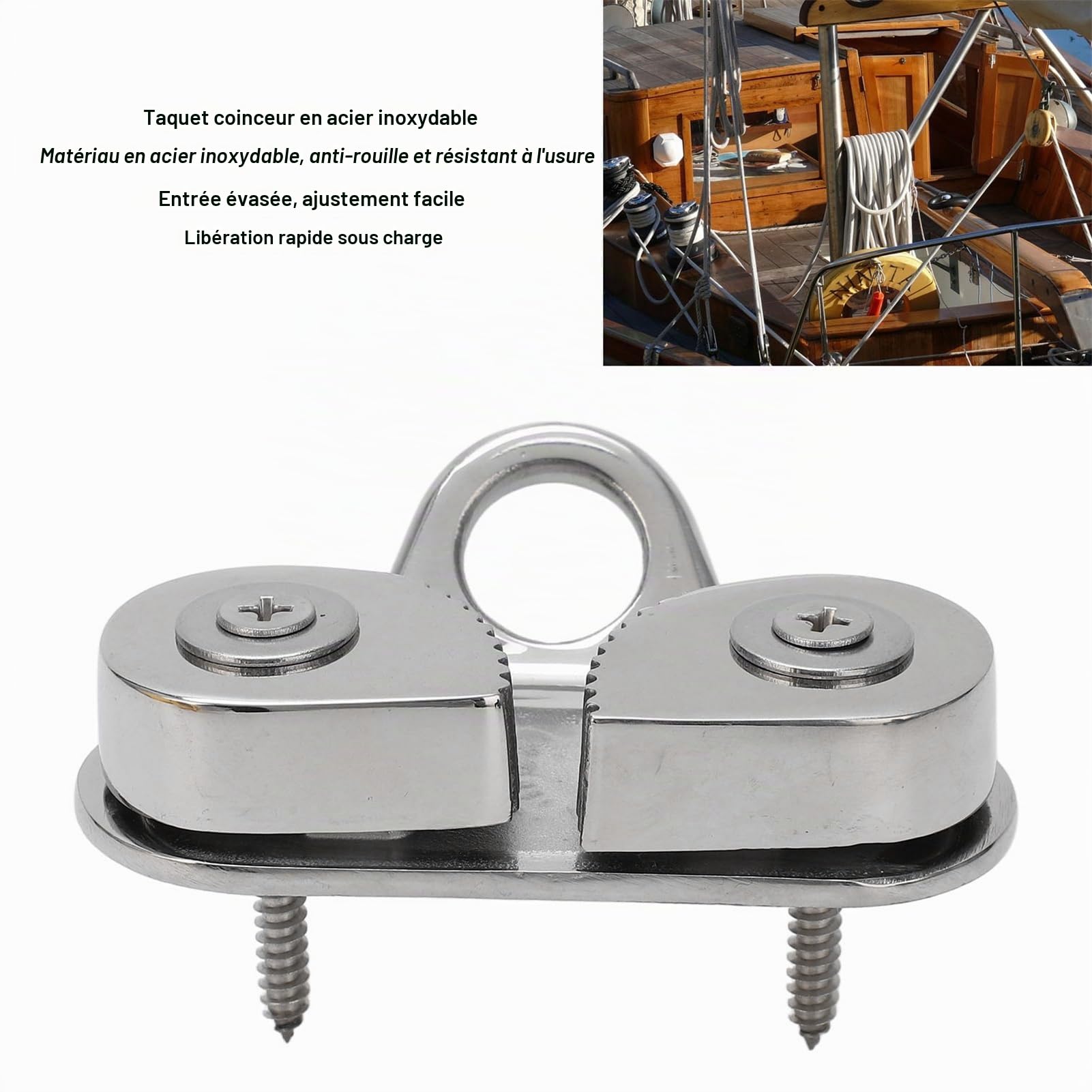 Taquet à Came pour Corde de 3 à 15 Mm en Acier Inoxydable 316 Taquet à Came de Bateau Antirouille Anneau Principal de Chaumard