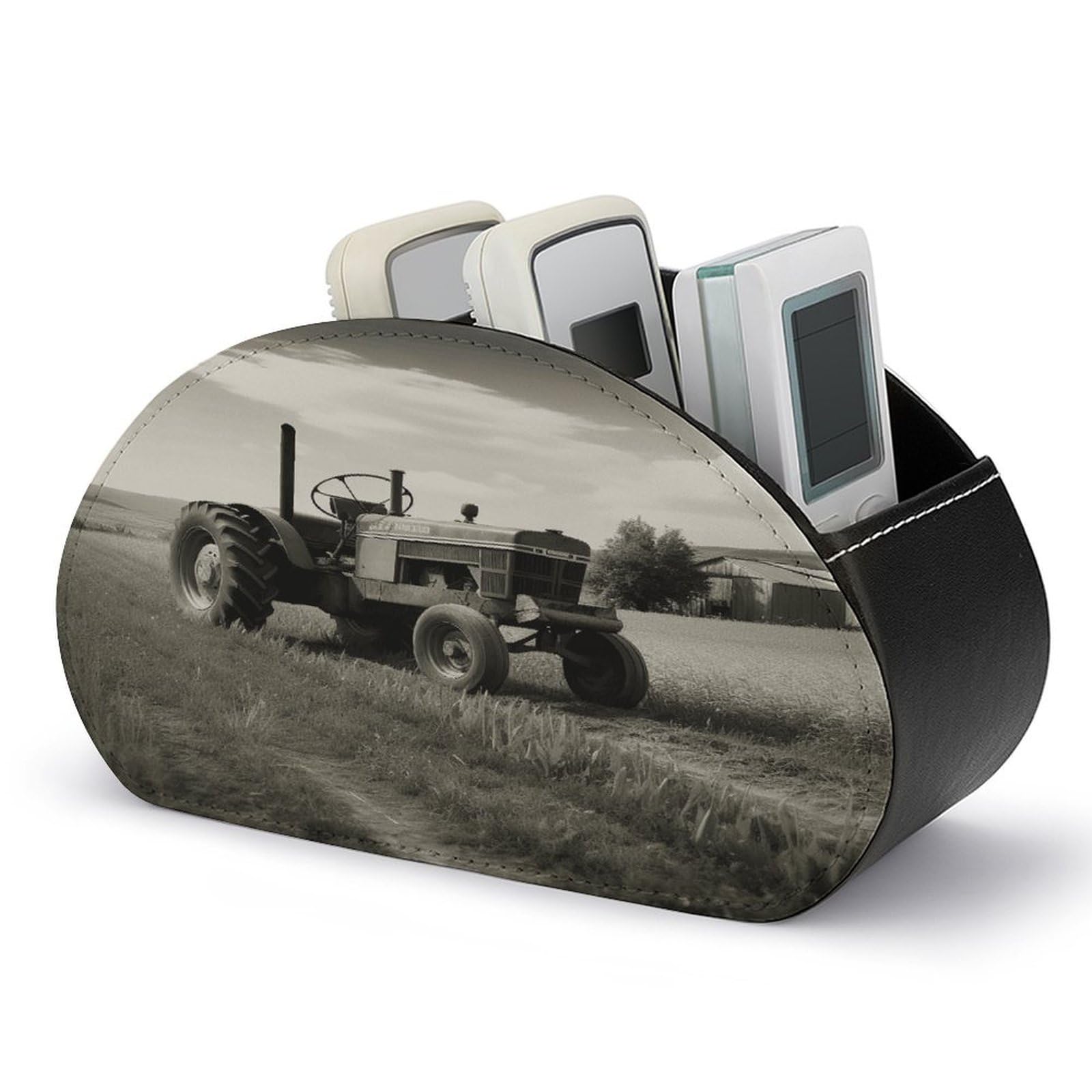 VstaDank Tractor Agriculture Tranquil Remote Control Holder with 5 Compartments PU Leather TV Remoter Caddy Desktop Organizer TV Remote Holder Remote Box for Media Controllers Office Supplies