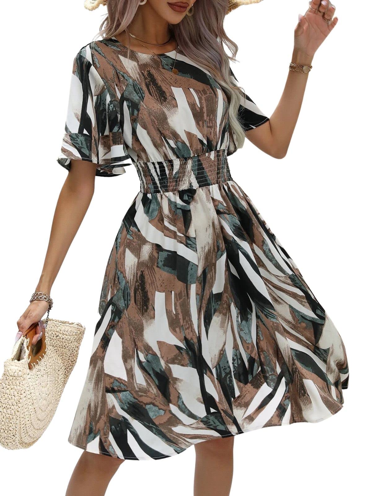 Greciilooks Womens Rayon A-Line Regular Fit Dress (White, Large)