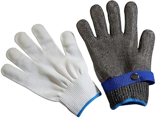 Miniatura 5 de Guantes de acero inoxidable resistentes a cortes, protección de grado 5, cómodos guantes de seguridad para corte de cocina para múltiples usos (L)