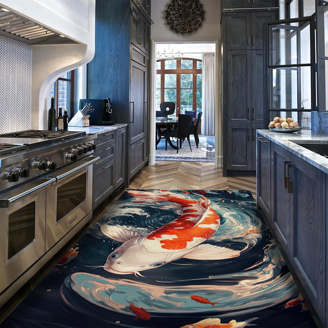 Tapis de salon poisson koi 180x240cm pour une salle à manger zen