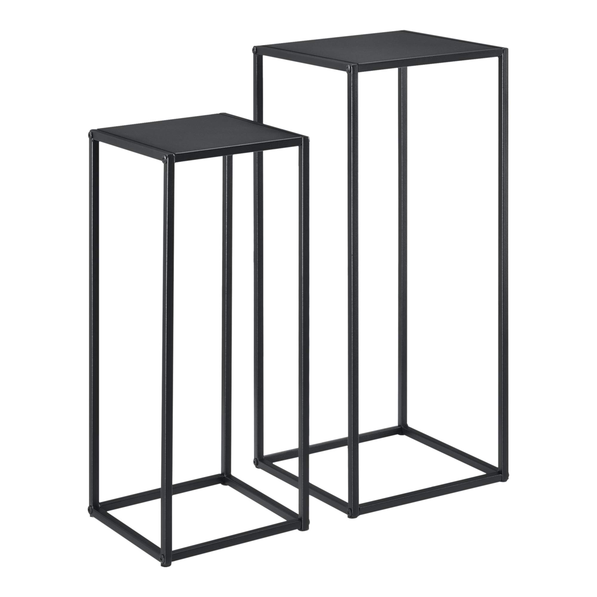 [en.casa] Set di 2 Tavolini Alti in Metallo 2 Tavoli Consolle con Piano Quadrato in Misure Diverse per Salotto Ingresso Corridoio Soggiorno - Nero Opaco