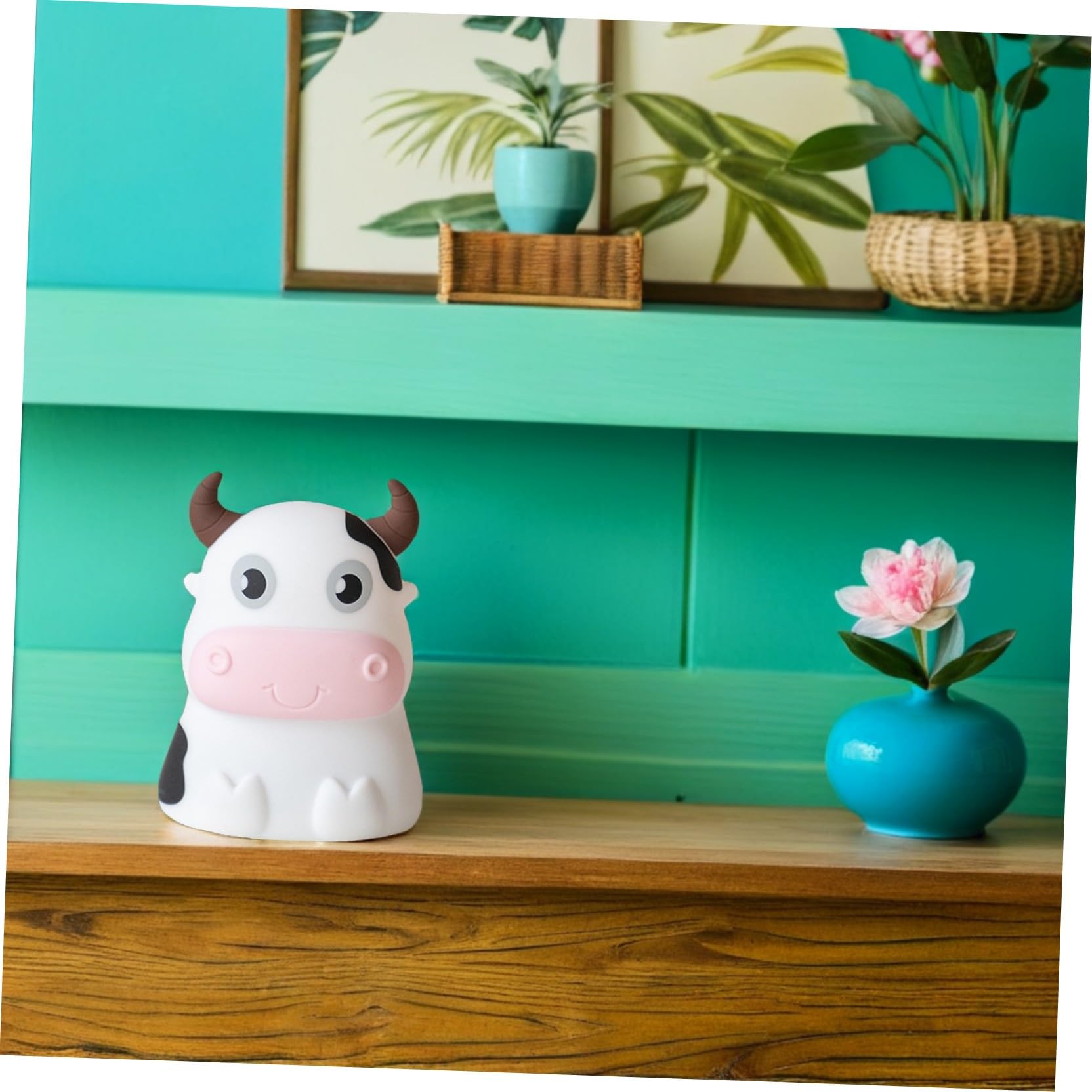 Lámpara Nocturna para Ñiño Forma de Vaca de Silicona, Luz de Noche para Dormir, Decoración para Habitación Infantil, Luz Suave y Recargable