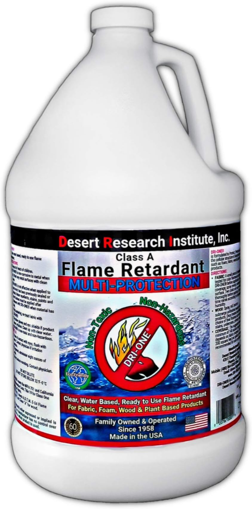 Fire Retardant Spray (Class A for Fabric, Wood, Theater Curtains & More) Eco-Safe, Non Toxic, C.A.C. Title-19, ASTM E84, DRI-ONE 1 Gallon