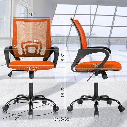 Miniatura 9 de Silla de escritorio ergonómica de malla con respaldo medio rojo con soporte lumbar y reposabrazos, malla transpirable, altura ajustable silla de