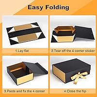 Vista 4 de 4 Pack 12x9x4 Inches Gift Boxes with Magnetic Closure Lids, Black-Gold Magnetic Box with Ribbon for Wedding, Groomsmen Bridesmaid Proposal, Negro Oro