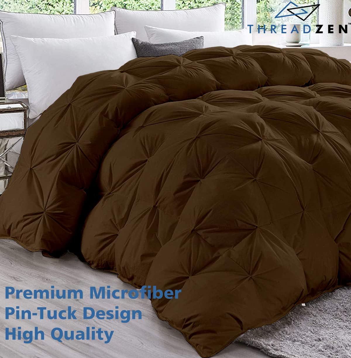 Alaska King Comforter 138x122 Inch - Extra Wide Pinch Pleat Oversized King Duvet Insert, Ultra-Soft Premium Quilt for All Seasons, Breathable, 1 Piece, Brown - Luxury Hotel Quality Bedding