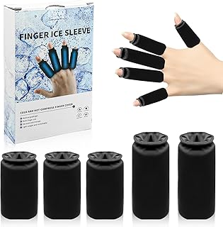 5Pcs Finger Ice Pack Sleeve, Trigger Finger Splint Cots Finger Protectors Cover, Reusable Hand Ice Pack Finger Compression Finger Sleeves for Arthritis Trigger Finger, Thumbs Hot Cold Therapy (Black)