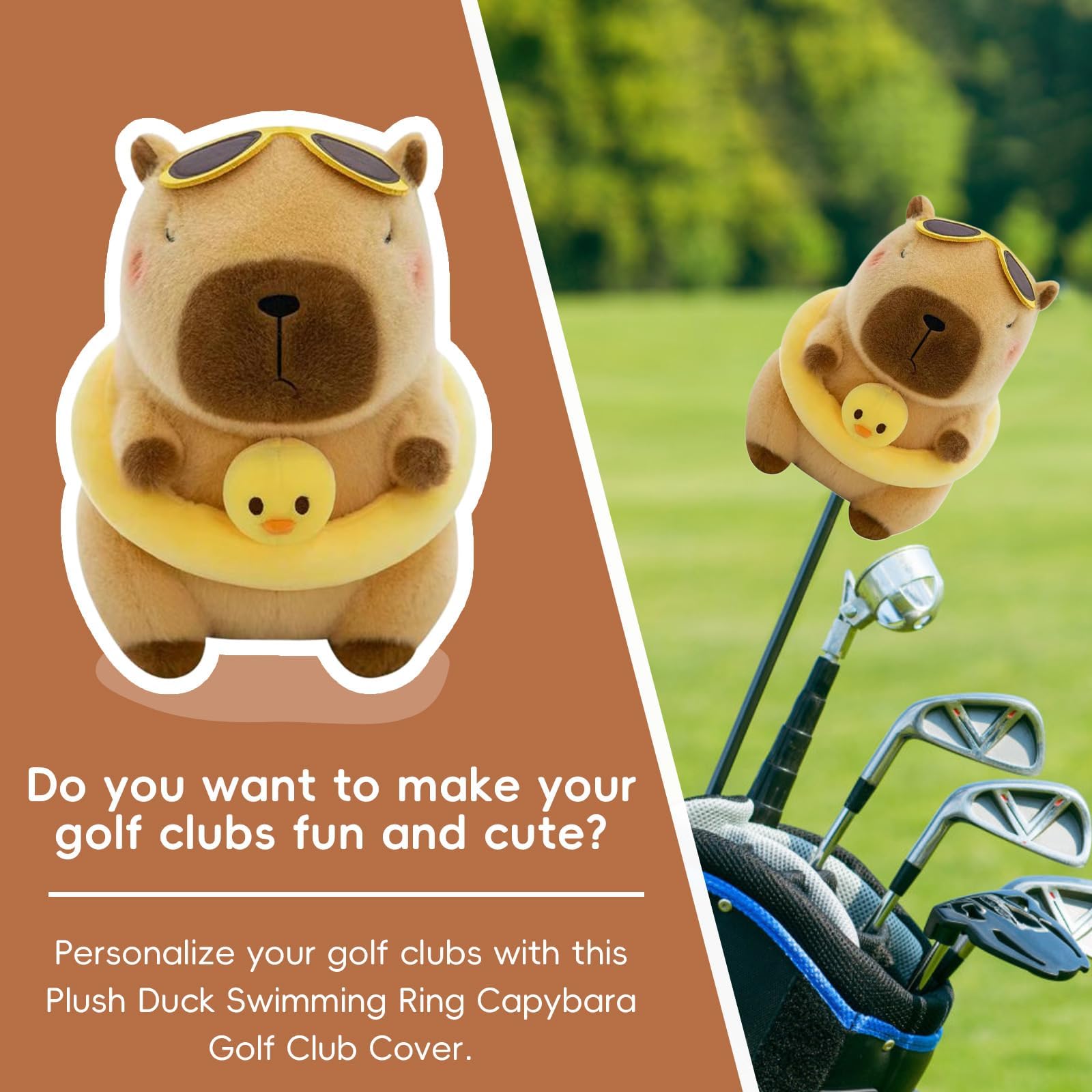 Fundas para Palos de Golf, Fundas Creativas de Madera para Cabezas de Palos, Palos de Golf híbridos/de Calle de Felpa Suave para golfistas Masculinos y Femeninos- Capybara