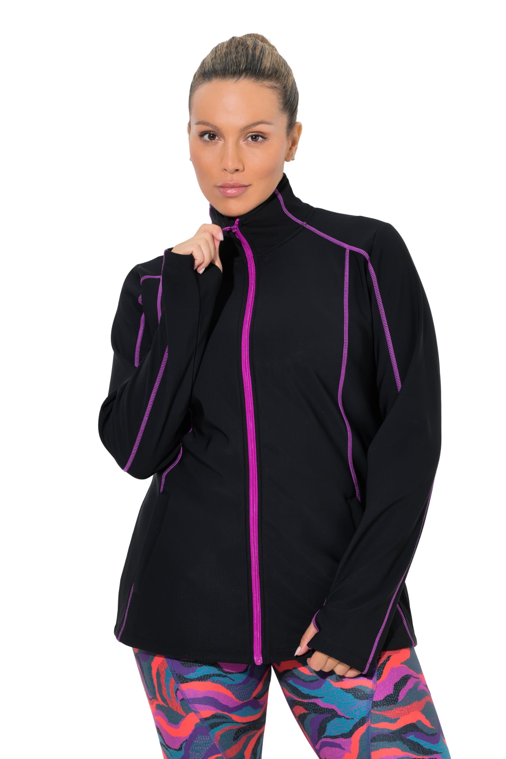Ulla Popken Damen große Größen Übergrößen Plus Size Funktions-Sweatjacke, wasserabweisend, Stehkragen 845545