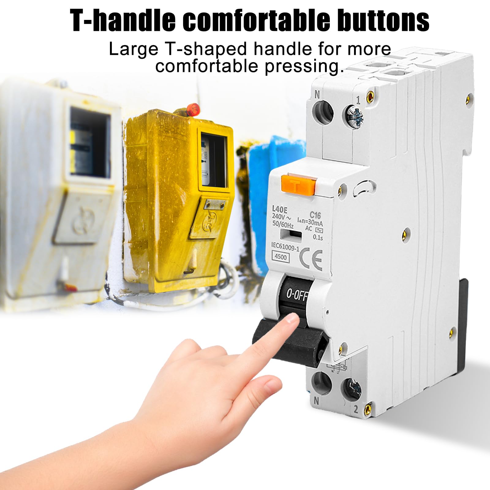GOMETY Interruptor de protección FI, 230 V 16 A 30mA Interruptor FI, automatización de fusibles 1P+N 6kA Interruptor FI, interruptor de protección contra corriente de falla 16A RCBO Dispositivo de