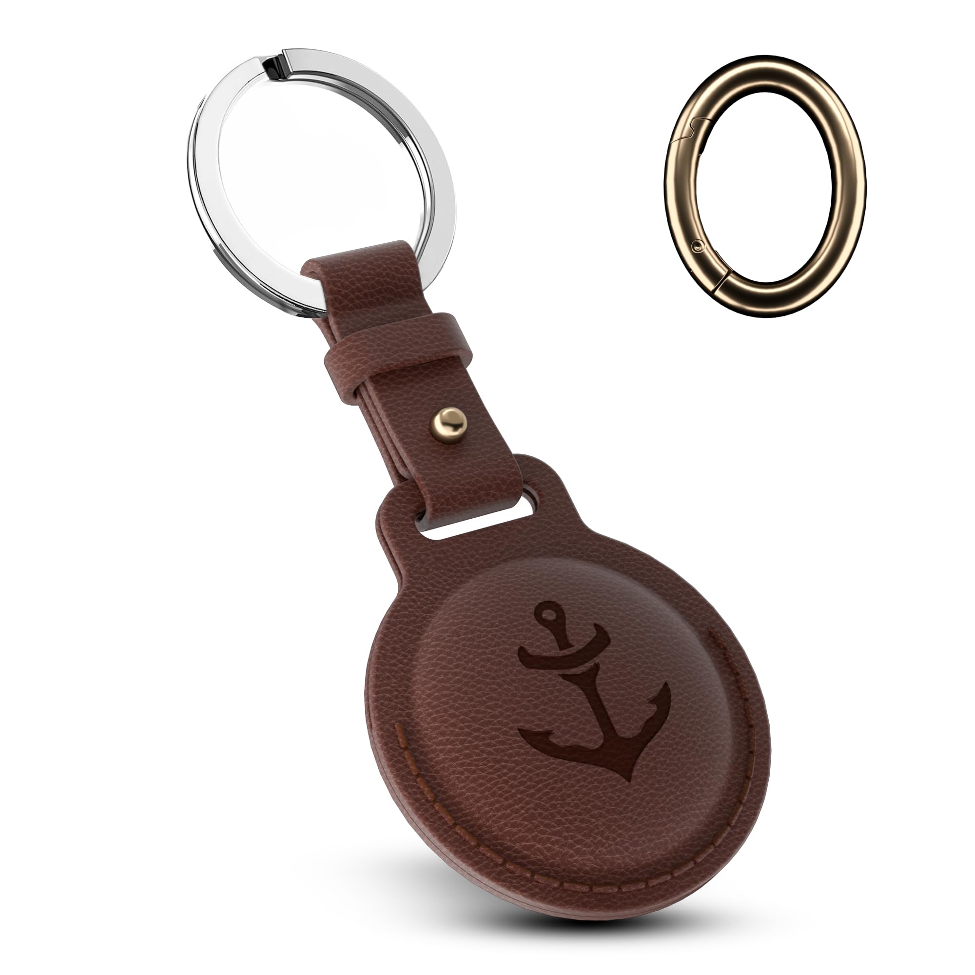YISH Airtag brelok do kluczy ze skóry PU: Brelok do kluczy i etui na karty Airtag, elegancki i praktyczny design, brązowy