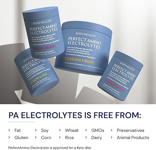 Miniatura 5 de BodyHealth PerfectAmino - Electrolitos en polvo sin azúcar, hidratación en ayunas, mezcla de electrolitos keto sin azúcar con minerales traza -