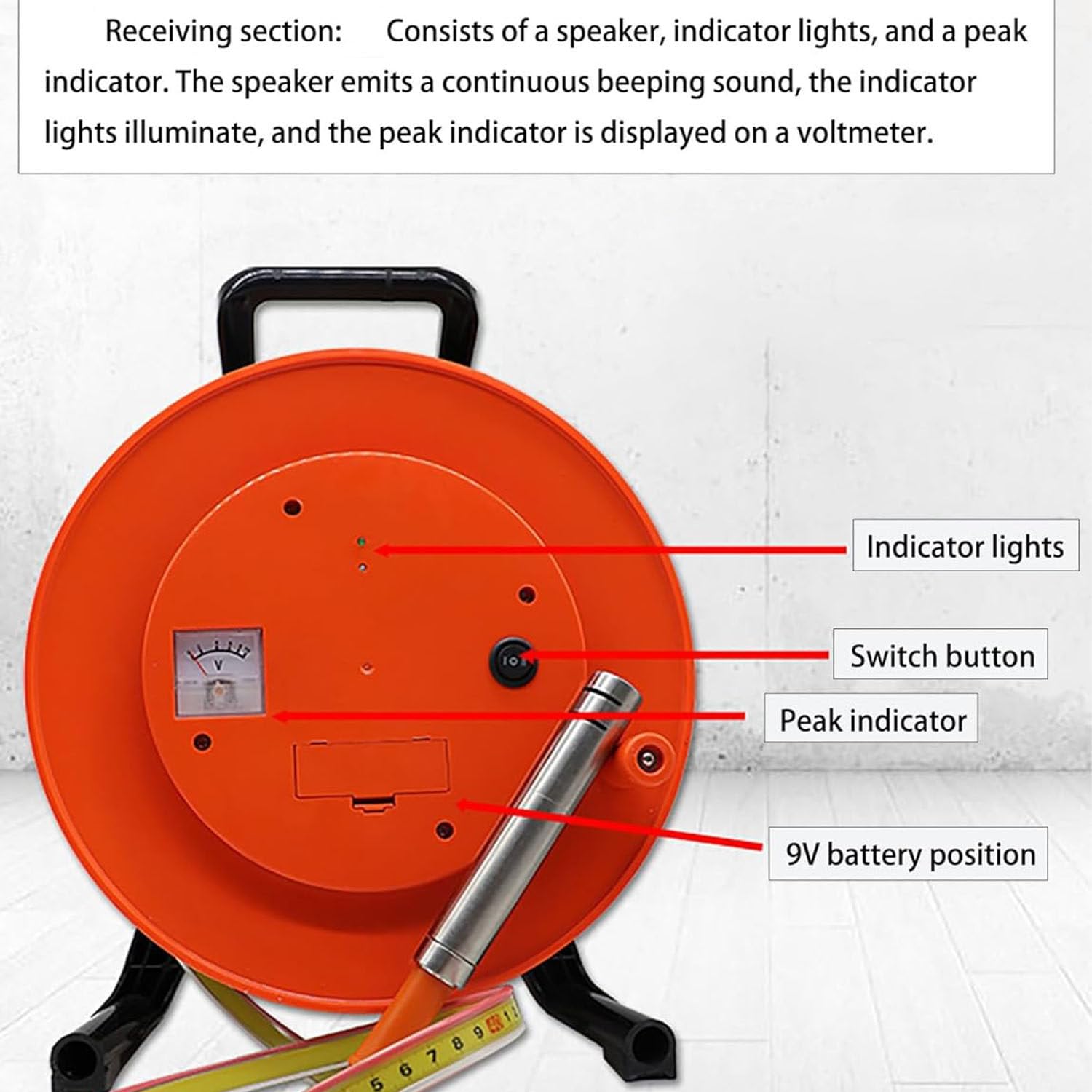 Indicador electrónico de nivel de agua, medidor de profundidad de sonda de acero inoxidable con cinta, medidor de inmersión portátil para perforación de pozos y monitoreo del nivel de agua